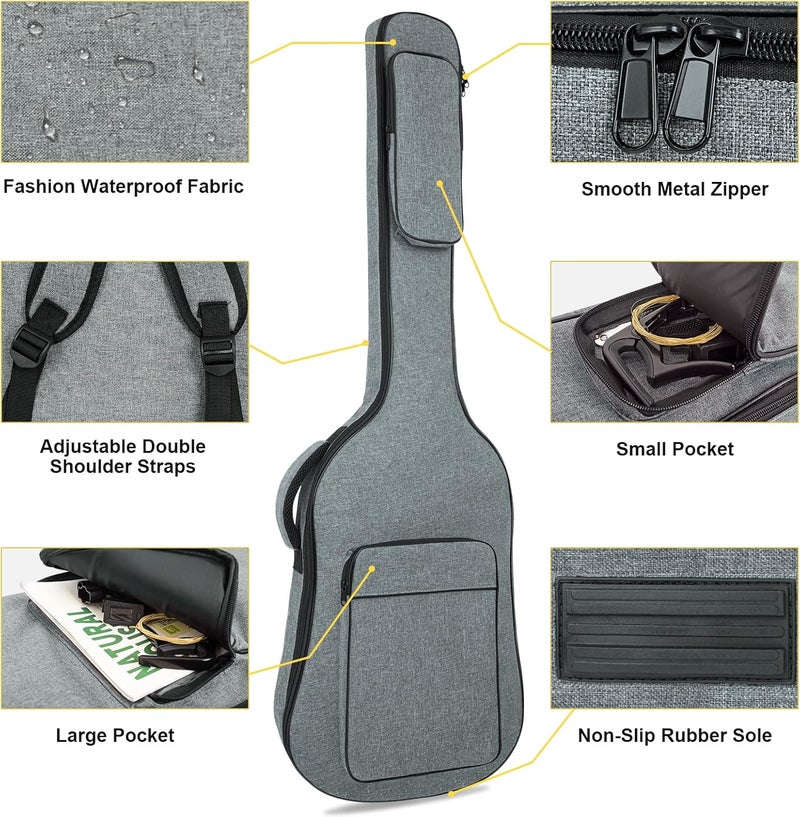 MUZNOTE Store Bass Guitar Case, Bass Guitar Gig Bag Backpack Electric Bass Guitar Bag Soft 0.45 inch Padding Lightweight with Pockets (Grey) - Image 5